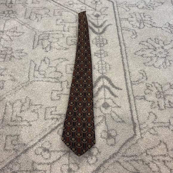 Lanvin Paris 100% Silk Neck Tie Black Brown Gold Abstract Print Made In France - Picture 1 of 5